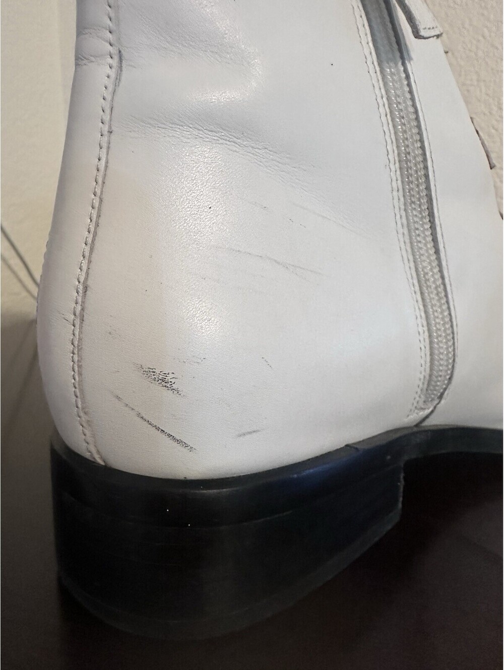 Halogen Studded Buckle Strap Ankle Boots White Leather Zip Block Heel Size 10 - Picture 8 of 9